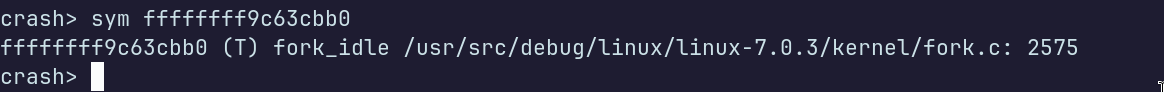 Verifying crash with fork_idle address
