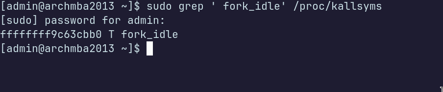 Getting address of forkidle using kallsyms